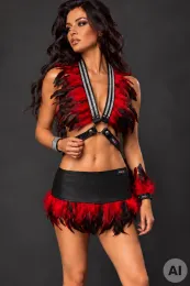 Leder Bustier mit Strass 07-ST schwarz/rot