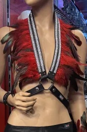 Leder Bustier mit Strass 07-ST schwarz/rot
