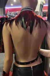 Leder Bustier mit Strass 07-ST schwarz/rot