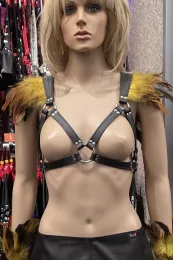 Leder Harness 10 schwarz/gelb