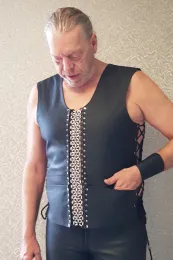 Leder Weste 02 schwarz