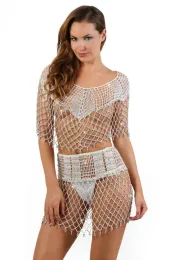 Netz 2-Teiler besetzt mit Perlen weiß