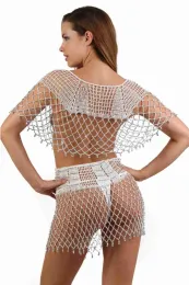 Netz 2-Teiler besetzt mit Perlen weiß