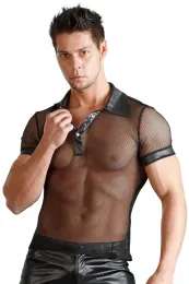 Netz-Shirt mit Wetlock-Applikationen schwarz