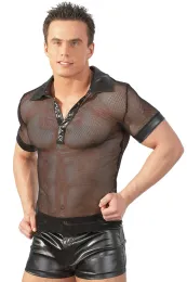 Netz-Shirt mit Wetlock-Applikationen schwarz