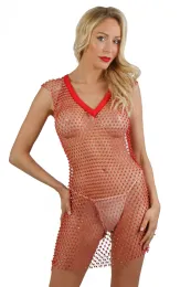 Netzkleid besetzt mit Strass rot