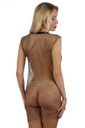 Netzkleid besetzt mit Strass schwarz