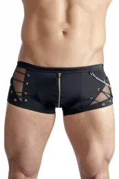 Schwarze Pants mit Netzeinsätzen, Schnürung & Kettchen