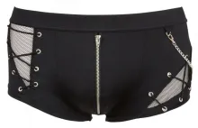 Schwarze Pants mit Netzeinsätzen, Schnürung & Kettchen