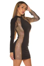Schwarzes Langarm Minikleid mit Strass