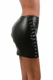 Sexy Wetlook Rock mit tollen Applikationen schwarz