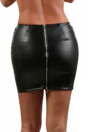 Sexy Wetlook Rock mit tollen Applikationen schwarz