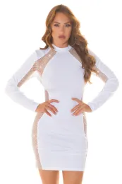 Weißes Langarm Minikleid mit Strass