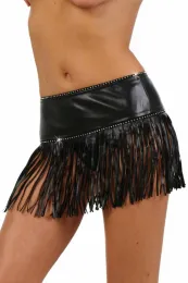 Wetlook Fransen-Rock schwarz mit Strass