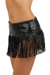 Wetlook Fransen-Rock schwarz mit Strass