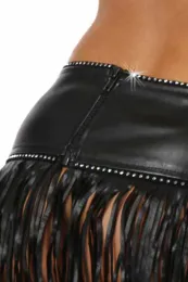 Wetlook Fransen-Rock schwarz mit Strass