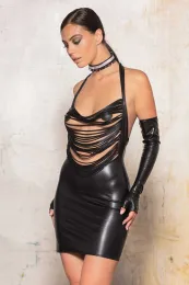Wetlookkleid CALICIA schwarz