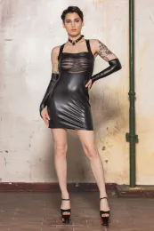 Wetlookkleid ILONA schwarz