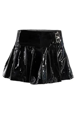 Buckle Mini Skirt Lack schwarz