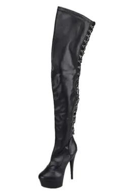 Erogance Plateau Overkneestiefel D3063 Stretch PU Schwarz