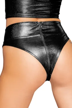 F276 Snake Wetlook Panty mit Reißverschluss schwarz