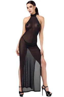 F372 Langes Kleid Onyx Twin-Slit schwarz