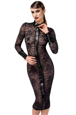 F376 halblanges Kleid Noirelle aus Spitze schwarz