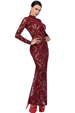 F383 Langes Flockkleid Kink Royal rot