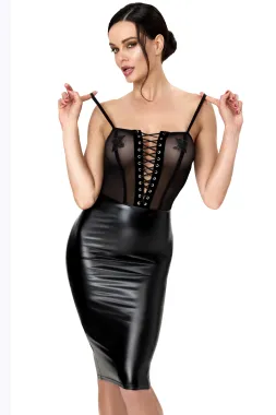F408 Do Not Disturb Lace-Up Midi Kleid schwarz