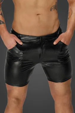 H068 Mittellange Shorts aus Schlangen-Look Wetlook schwarz