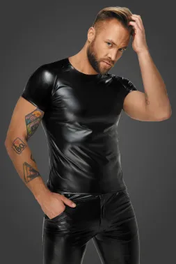 H070 Wetlook T-Shirt mit Schlangen-Look Wetlook-Ärmeln schwarz