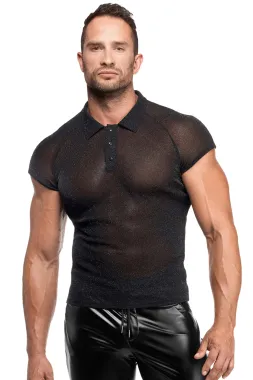 H082 Feinnetz Polo-Shirt schwarz