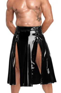 H091 Langer Herren Lack Rock schwarz