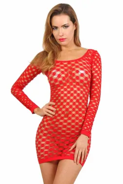 Langarm Netzkleid rot