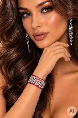 Leder Armband mit Strass 02 rot