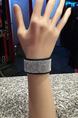Leder Armband mit Strass 02 schwarz