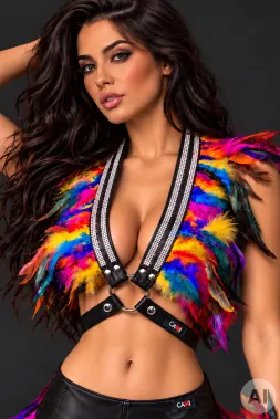 Leder Bustier mit Strass 07-ST schwarz/bunt