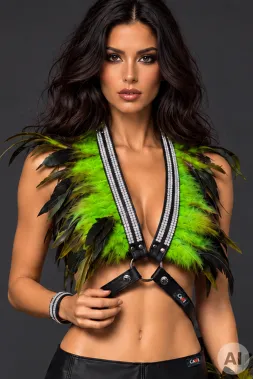 Leder Bustier mit Strass 07-ST schwarz/grün