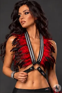 Leder Bustier mit Strass 07-ST schwarz/rot