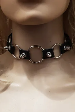 Leder Halsband 14 schwarz