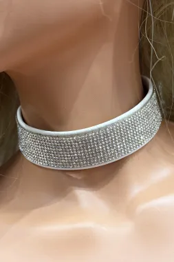 Leder Halsband 15 weiß