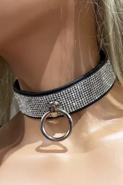 Leder Halsband 16 schwarz