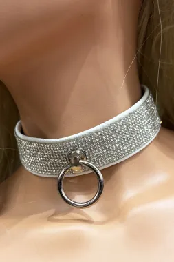 Leder Halsband 16 weiß