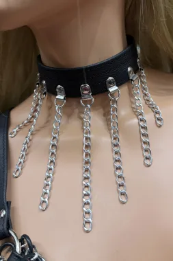 Leder Halsband 17 schwarz